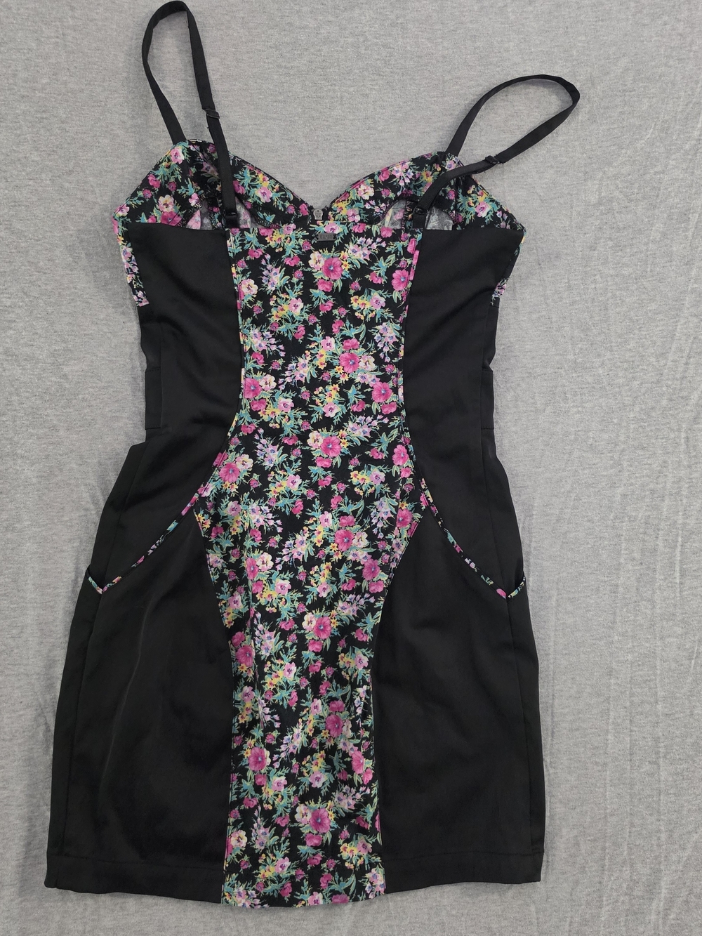 Guess Black Mini Bodycon Dress with Pink Floral Panels - Picture 10 of 12